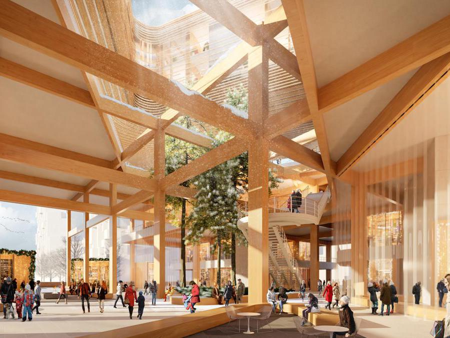 Quayside, quartiere smart di Toronto di Sidewalk Labs, società per l'innovazione urbana di Google; sono previste strutture sostenibili in legno locale, con edifici fino a un massimo di 30 piani (credit Snohetta) 