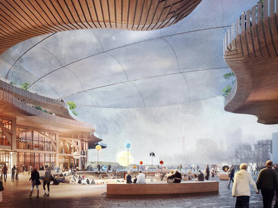 Quayside, quartiere smart di Toronto di Sidewalk Labs, società per l'innovazione urbana di Google; sono previste strutture sostenibili in legno locale, con edifici fino a un massimo di 30 piani (credit Heatherwick Studio))