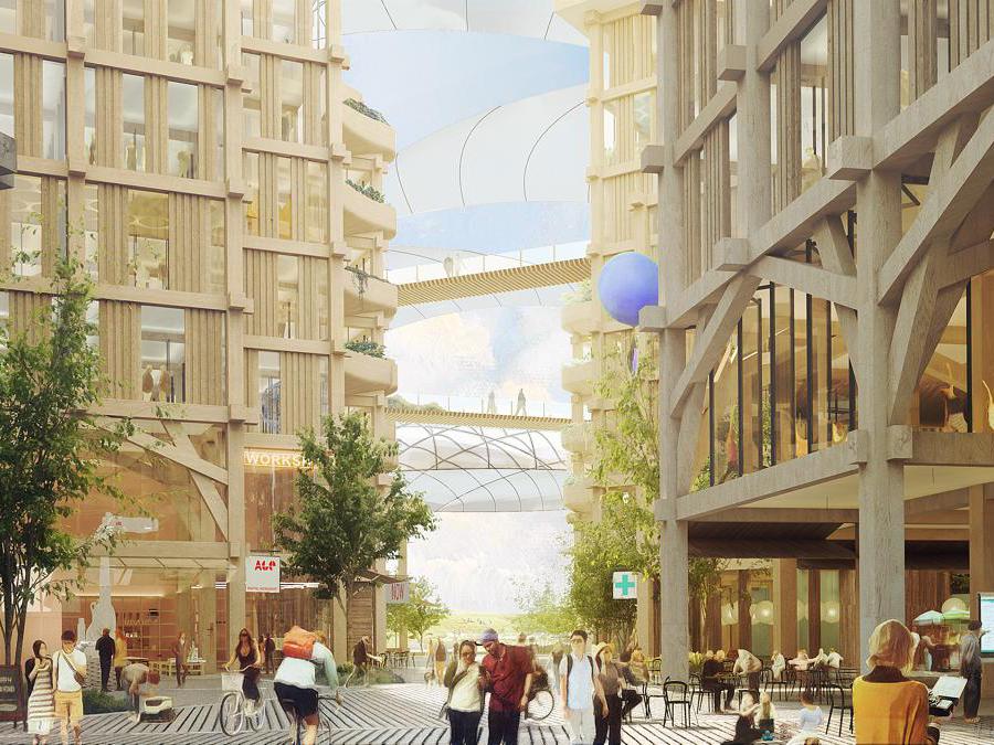 Quayside, quartiere smart di Toronto di Sidewalk Labs, società per l'innovazione urbana di Google; sono previste strutture sostenibili in legno locale, con edifici fino a un massimo di 30 piani (credit Heatherwick Studio)