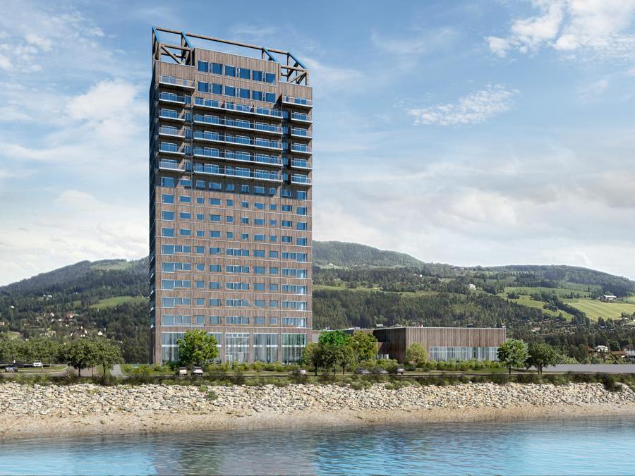 Mjøstårnet a Brumunddal, in Norvegia, inaugurato a marzo, 18 piani per 85 metri d'altezza, in legno lamellare a strati incrociati ospita appartamenti, un hotel e negozi
