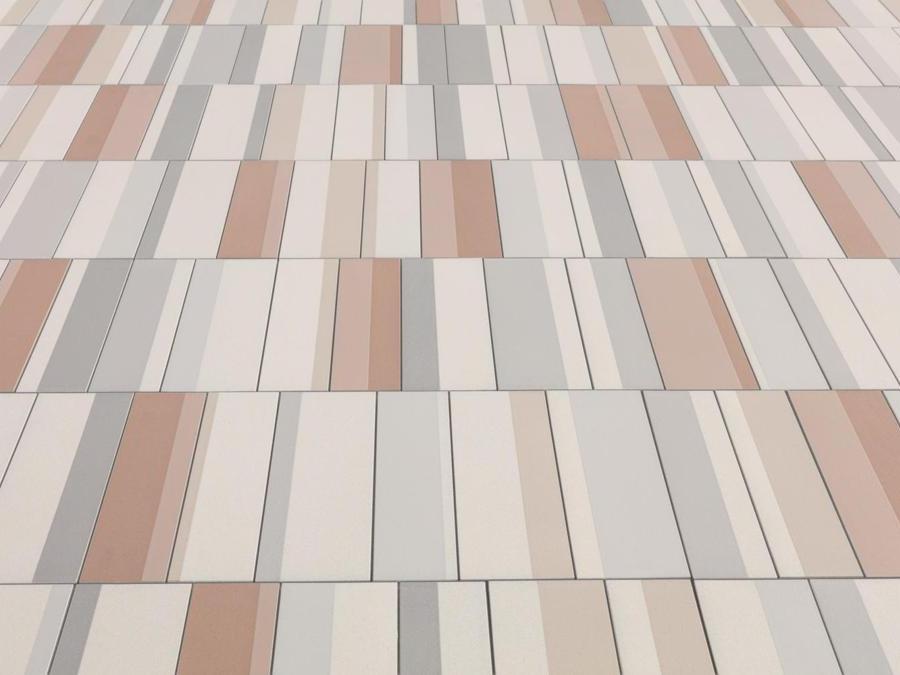 Piano di di Ronan e Erwan Bouroullec. Piastrelle in grès porcellanato smaltato ad impasto omogeneo dello spessore di 10 mm. Due i formati rettangolari (10x30 cm e 7,5x30 cm) sempre abbinati e inscatolati insieme, nelle 6 miscele di colori: Blanc, Blanc Rose, Bleu Vert, Gris Blanc, Gris Vert, Gris Bleu.