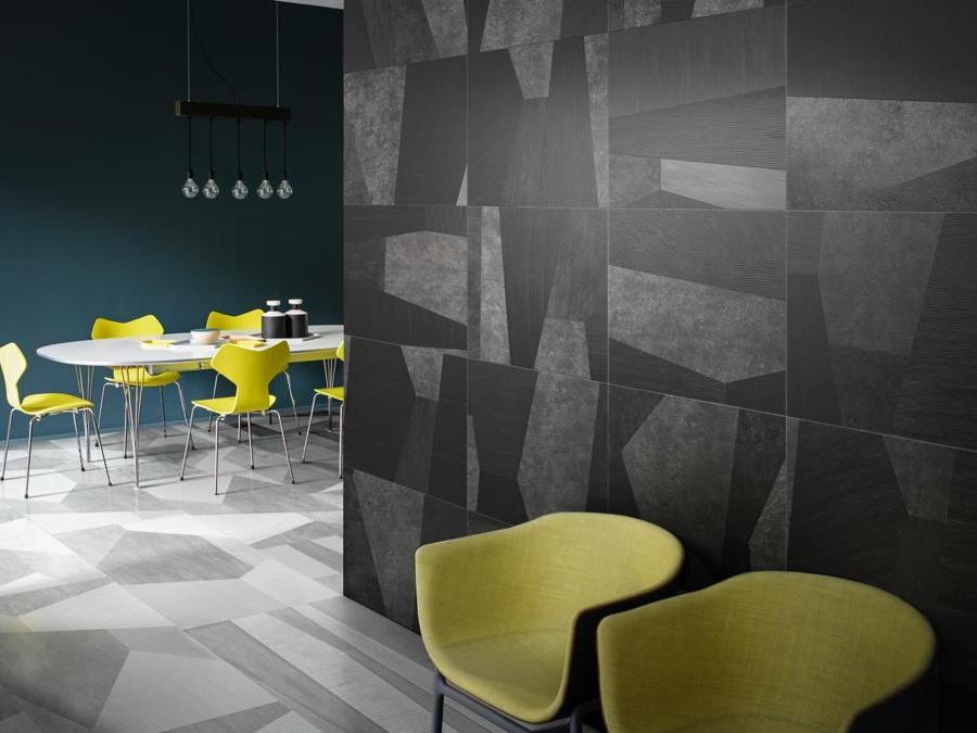 Palladiana di Studio Pepe per Ceramica Bardelli. Piastre nei formati 60x120 cm e 60x60, dello spessore di 10,5 mm in grès smaltato con impasto colorato in massa. Superficie opaca con effetto satinato nei colori grigio, nero antracite, beige, policromo in tonalità pastello. (Foto Andrea Ferrari)