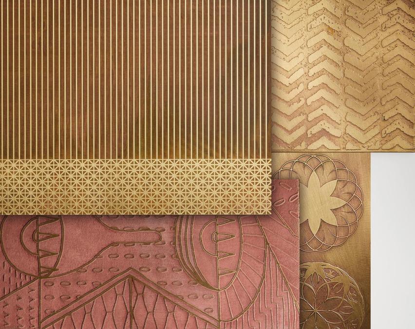 Erosion, De Castelli. All'interno della collezione, Arazzi di Gumdesign e Wild Geometries di Elena Salmistraro esplorano le potenzialità della speciale tecnica di erosione controllata che crea texture disomogenee e trasmette la sensazione dell'azione del tempo.