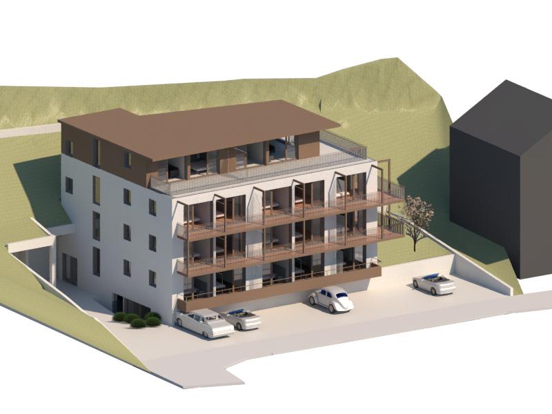 Residence Goldner Schlüssel, Bressanone - Solarraum. In attesa del certificato CasaClima A Welcome, l'edificio è costituito da un piano seminterrato e 4 fuori terra, dotati di cappotto in lana di roccia, di cui 3 in calcestruzzo armato e l'ultimo in XLAM. Il tetto è in struttura portante in legno coibentato con pannelli in EPS in pendenza.