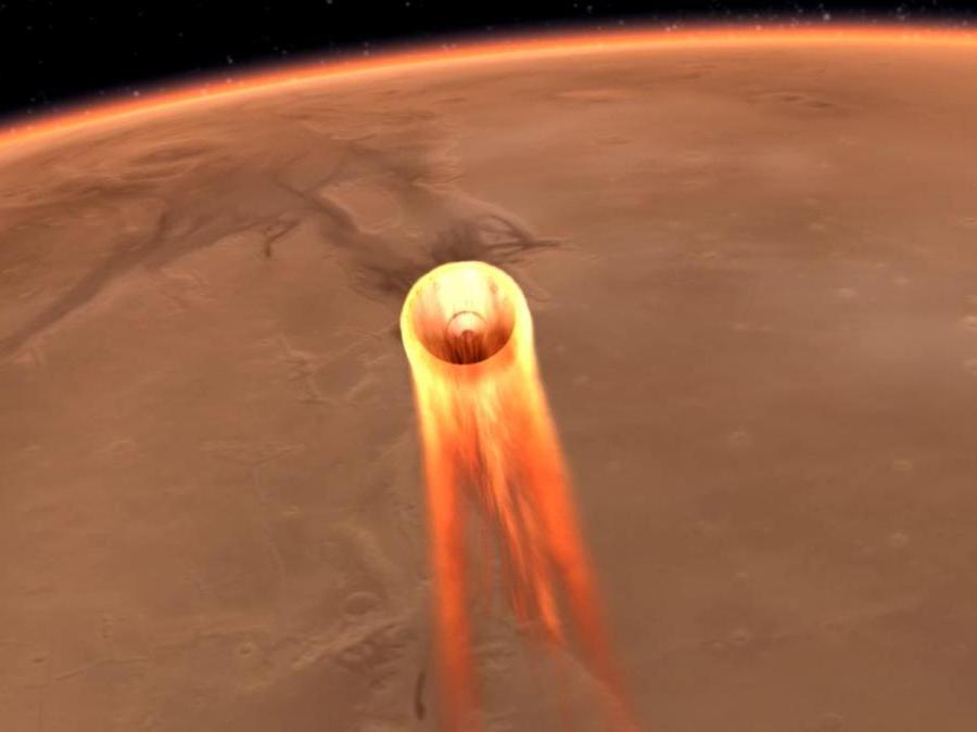 Questa immagine mostra l'ingresso, la discesa e l'atterraggio di InSight su Marte. (Photo by HO / NASA/JPL-CALTECH / AFP)