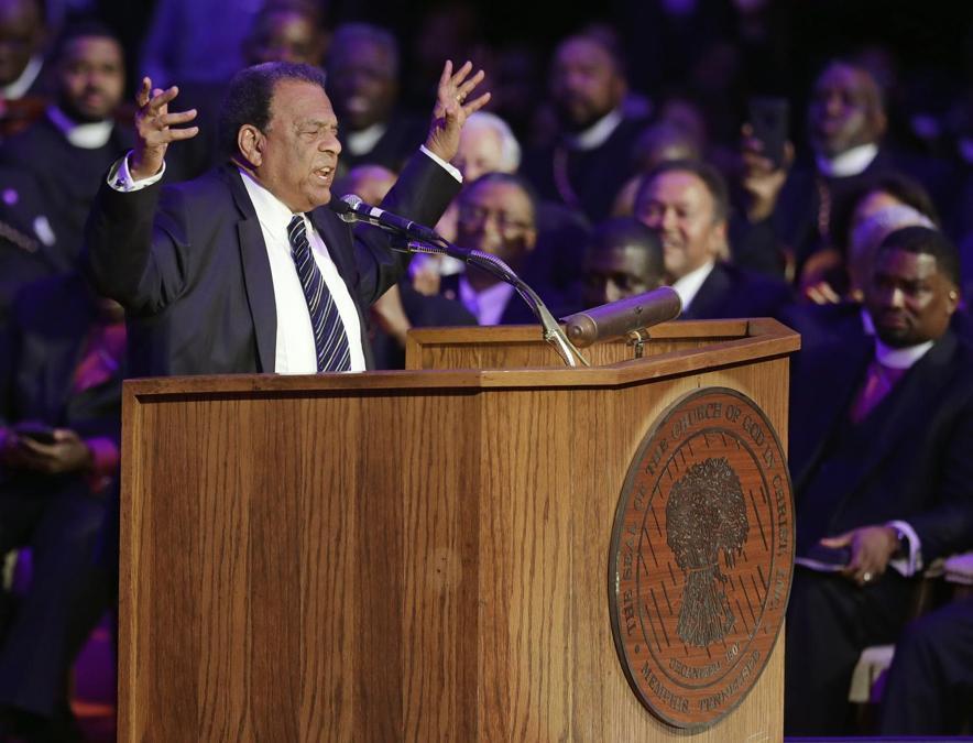 3 aprile 2018 - Commemorazione al Mason Temple of the Church of God in Christ di Memphis (AP Photo/Mark Humphrey)