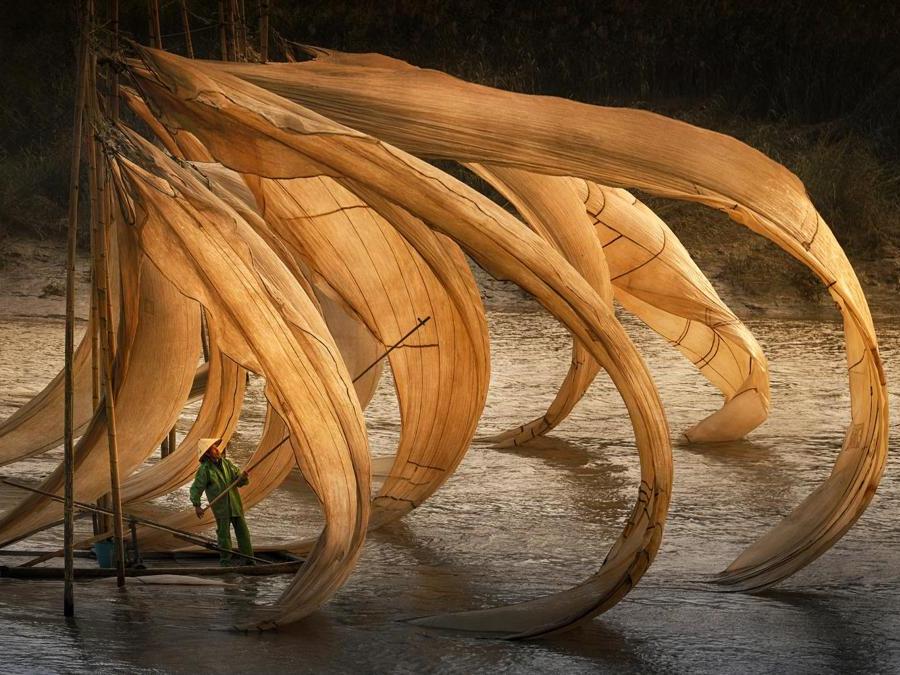 Image Name: Flying Fishing Nets. Photographer Name: Yen Sin Wong. Year: 2018. Copyright: © Yen Sin Wong, Malaysia, Shortlist, Open Travel and Winner, Malaysia National Award, 2018 Sony World Photography Awards