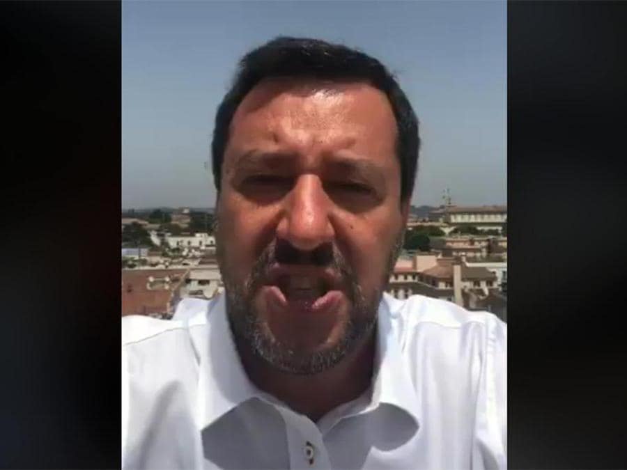 12 giugno 2019, Roma. Il vicepremier e ministro dell’Interno Matteo Salvini in una diretta Facebook: Camilleri, scrivi che ti passa (Ansa)