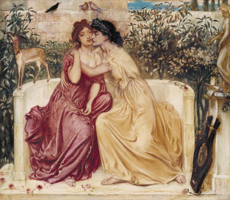 Solomon, Simeon 1840-1905 Sappho and Erinna in a Garden at Mytilene  1864 Watercolour on paper  330 x 381 mm  Tate. Purchased 1980