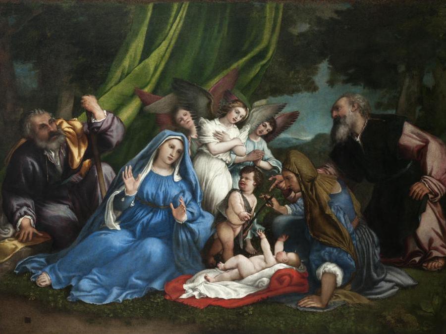 ITINERARI 12. Lorenzo Lotto. Adorazione del Bambino. 1549 - 1555 circa. Olio su tela, 172 x 255 cm. Loreto, Museo Pontificio Santa Case