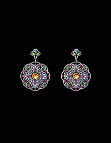 Chopard orecchini in oro bianco e diamanti, tormaline paraiba, zaffiri rosa e tzavoriti