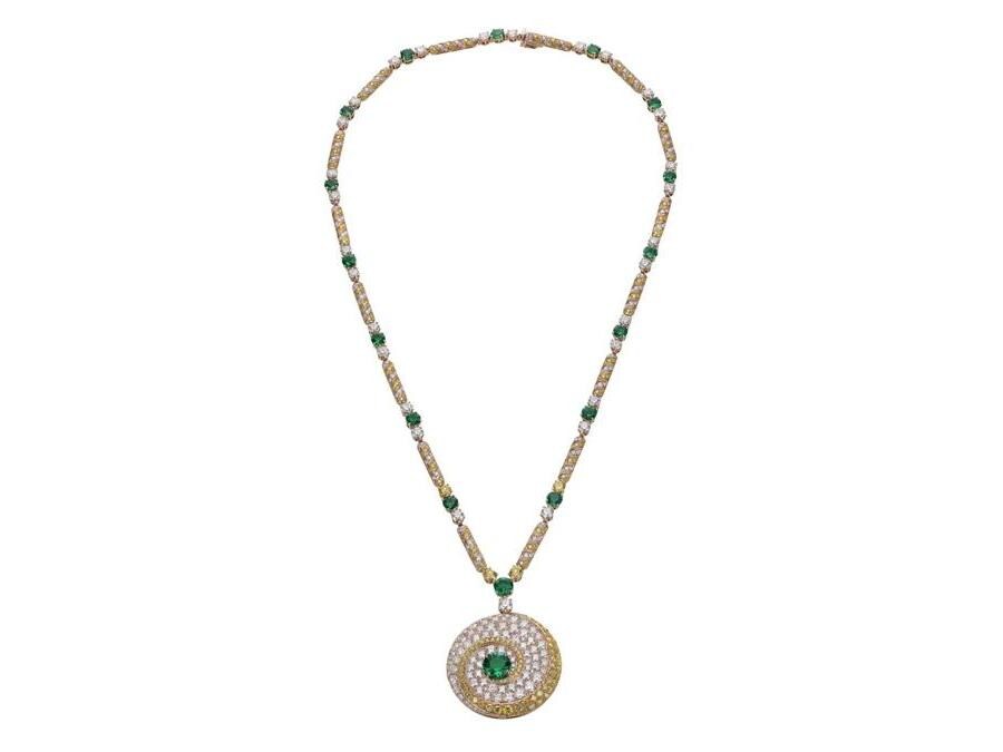Collana LECCA LECCA Collezione Festa Bulgari Alta Gioielleria in oro rosa con smeraldi e diamanti