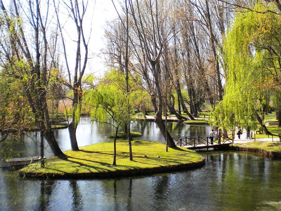 UMBRIA: Parco delle Fonti del Clitunno, Fonti del Clitunno, Spoleto: le Fonti del Clitunno sono un luogo di incanti situato lungo la via Flaminia, fra Spoleto e Foligno, nel comune di Campello sul Clitunno. Di fatto si tratta di un parco naturalistico che custodisce le sorgenti del fiume Clitunno, cantate da così tanti poeti (da Virgilio a Giovenale, da Byron a Carducci), da essere conosciute anche come “Le Sorgenti dei Poeti”. Il parco, di 10.000 metri quadrati, è recintato e aperto al pubblico tutto l'anno. Le acque sorgive danno luogo a una successione di rigagnoli, polle, pozze, e a un piccolo lago, dalle acque cristalline, che, grazie alla vegetazione che lo circonda, acquistano incredibili sfumature dal verde, al turchese, all'azzurro, al blu. Vi vivono cigni e altri uccelli acquatici, pesci, anfibi, piante palustri e acquatiche, come equiseti, Myosotis palustri, Ranunculus aquatilis, e vi si specchiano pioppi cipressini e salici piangenti (Salix babylonica). Gli antichi Romani ritenevano sacre le sorgenti, che fino al terremoto del 440 d.C. erano assai più abbondanti, poiché pensavano che nelle acque del fiume da loro creato abitasse il dio Giove Clitunno. Lo celebravano con feste primaverili, dette Clutunnali. Poco oltre, costruirono il Tempietto del Clitunno, dichiarato Patrimonio dell'Umanità dall'UNESCO.