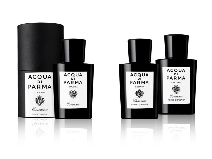 Essenza di Acqua di Parma. Una collezione con balsamo, dopo barba e colonia, dove i classici agrumi italiani si uniscono alle note aromatiche del rosmarino su un fondo di purissimo patchouli.