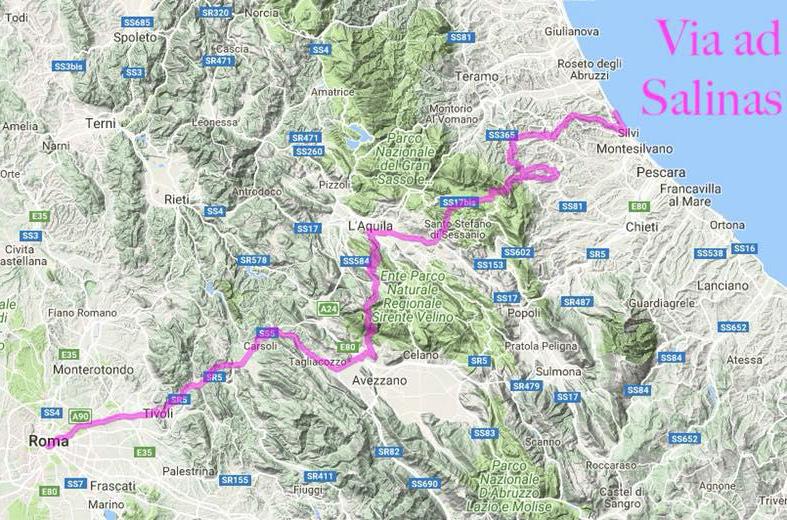 Via ad Salinas (Abruzzo): Un progetto sta cercando di trasformare in cammino l'antichissima via del sale che collegava la costa di Teramo con Roma e il mar Tirreno, passando negli Appennini lungo 16 tappe