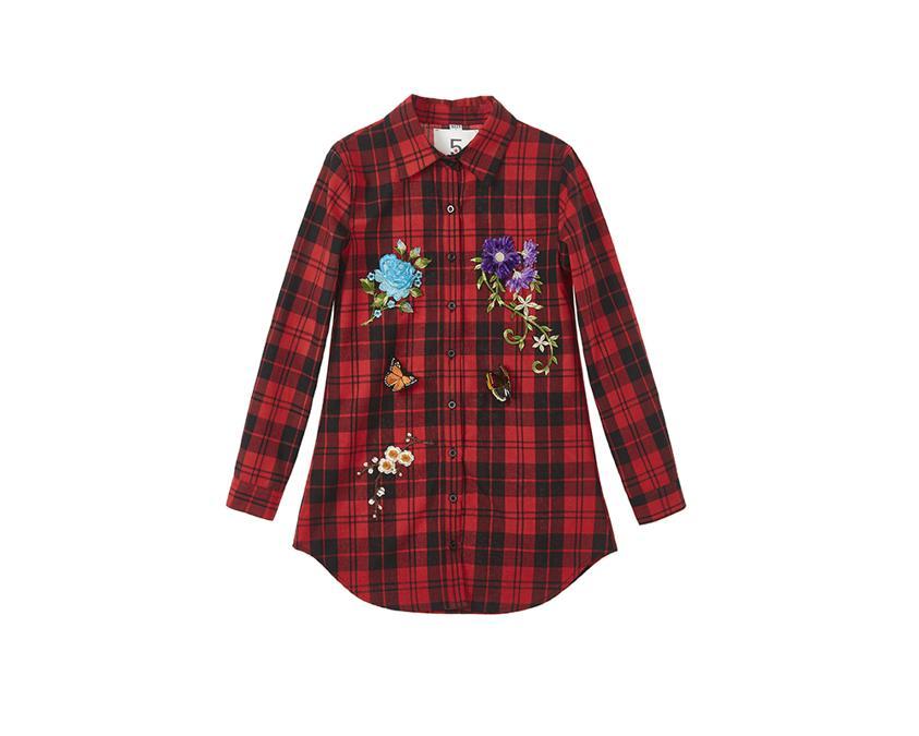 5 Progress, camicia in cotone a motivo tartan con ricami