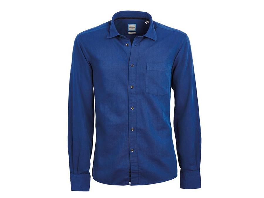 Camicissima, camicia blu personalizzabile con un cuore rosso ricamato nei negozi del brand