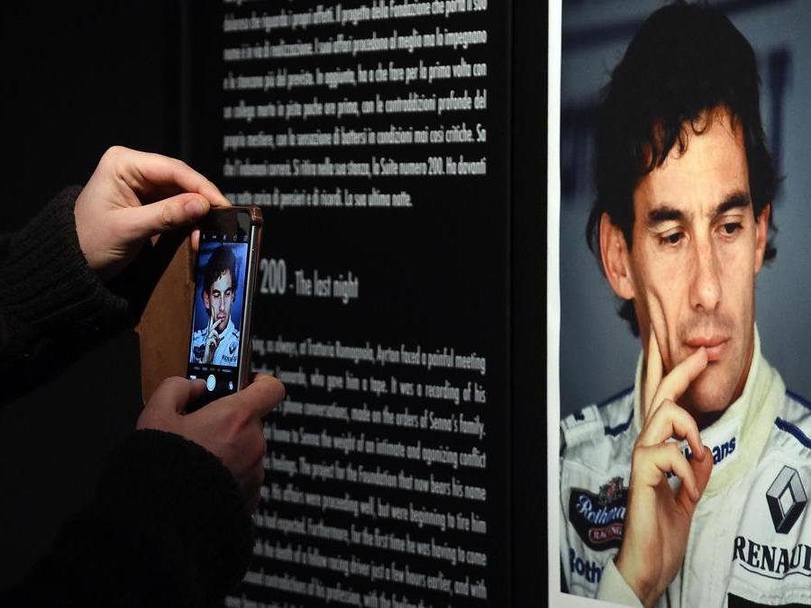 Foto alla mostra ''Ayrton Senna. L’Ultima notte 'a Monza, 16 Febbraio   2016. ANSA/DANIEL DAL ZENNARO