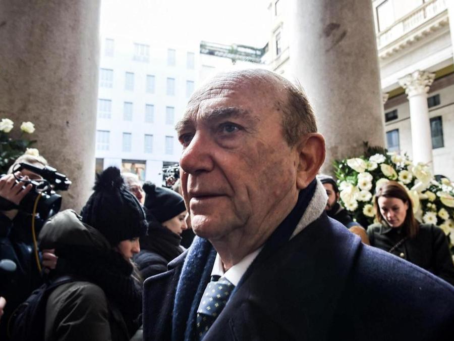 L'ex presidente dell'Inter Ernesto Pellegrini ai funerali di Gian Marco Moratti,  scomparso a 81 anni, nella chiesa di San Carlo, Milano, 27 febbraio 2018. (ANSA/ Stringer)