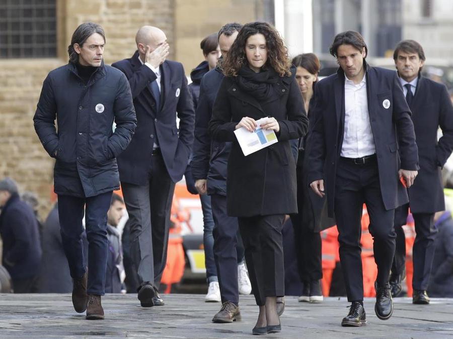 Filippo Inzaghi e una delegazione della squadra del Venezia (AP Photo/Alessandra Tarantino)