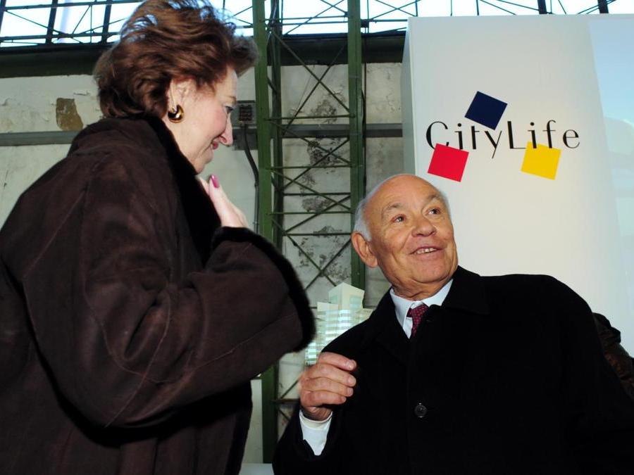 2009. City Life presentazione del progetto nell'area ex fiera campionaria, Salvatore Ligresti e Letizia MorattI (Silvano Del Puppo/Fotogramma)