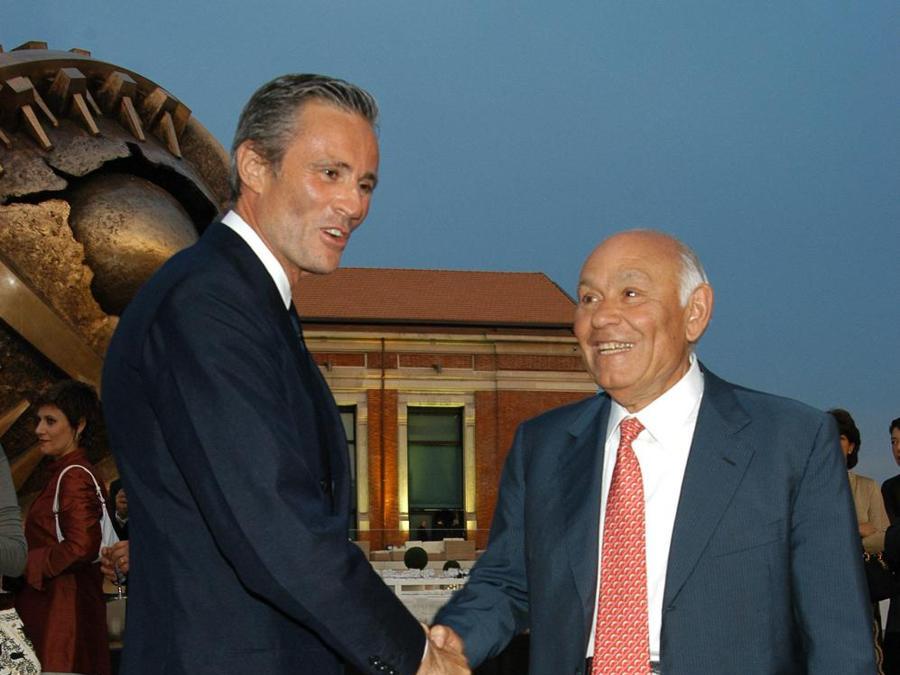 2005. Milano festa per l'inaugurazione dell'apertura del cantiere di Milano Santa Giulia. Nella foto: Salvatore Ligresti e Luigi Zunino  (Giovanni Bonelli /Fotogramma) 