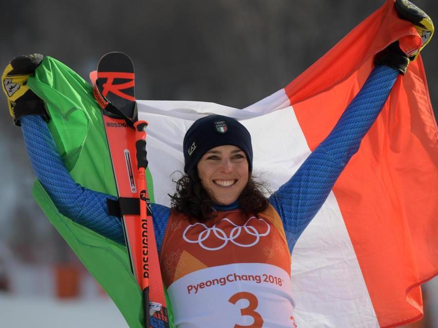 La valdostana Federica Brignone conquista il bronzo nello slalom gigante femminile ai Giochi olimpici di PyeongChang 2018. / AFP PHOTO / Martin BERNETTI