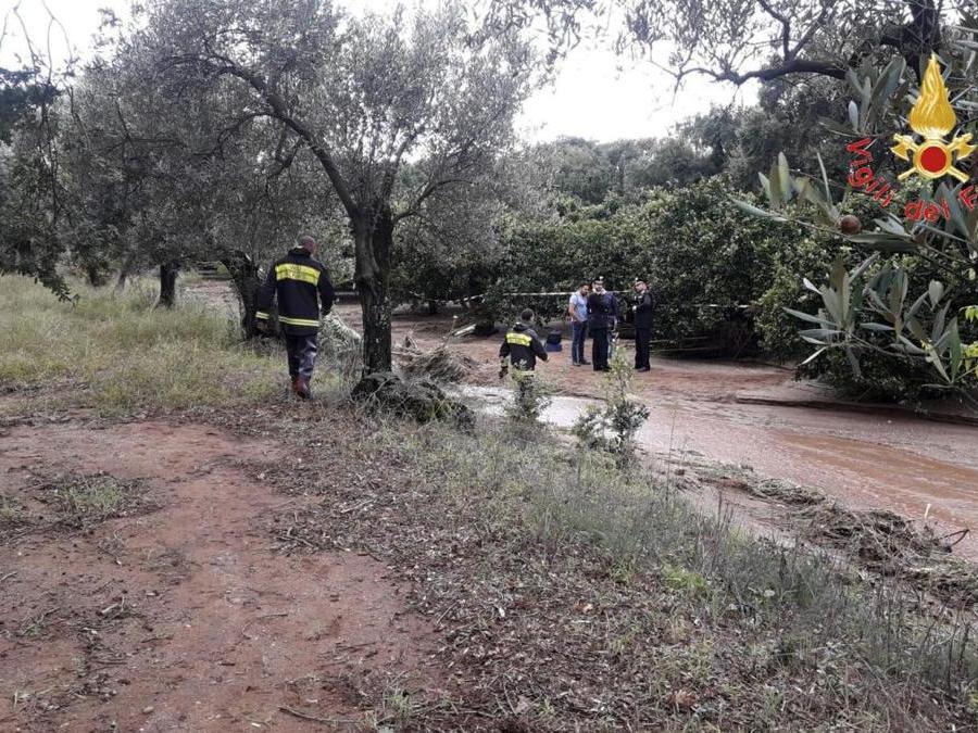 La zona del ritrovamento dei corpi della mamma e di uno dei due figli dispersi in provincia di Lamezia Terme a seguito dell'ondata di maltempo, 5 ottobre 2018. ANSA/ VIGILI FUOCO UFFICIO STAMPA