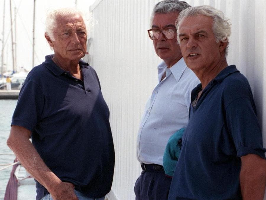 Gianni Agnelli, Arturo Ferruzzi e Raul Gardin a Palma di Majorca sul Moro  1990 (ANSA)