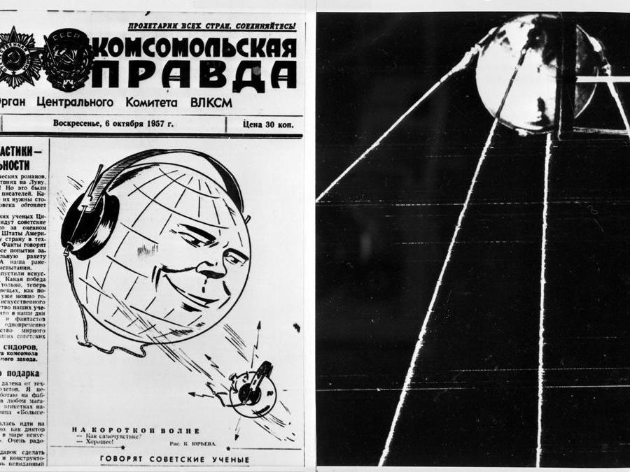  La prima pagina del giornale sovietico Pravda dopo il lancio del primo satellite del mondo (Afp Photo)