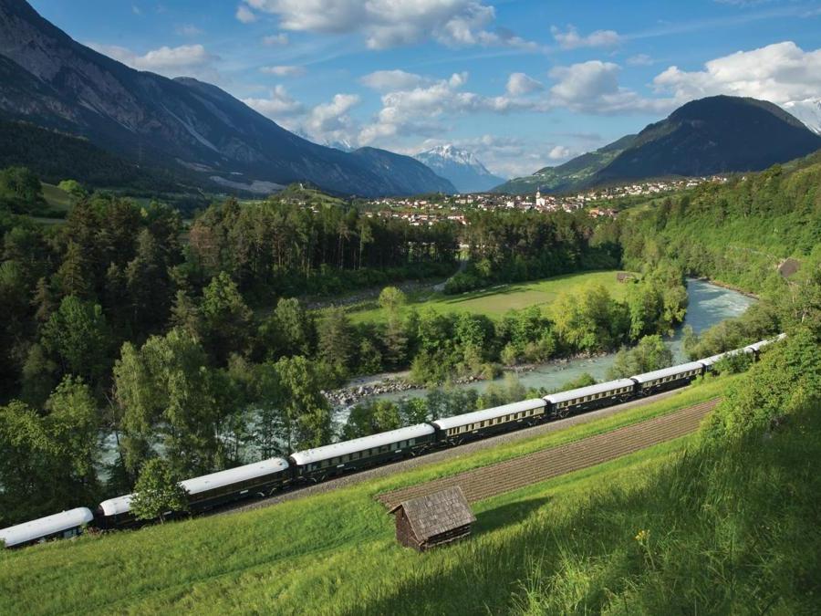 the Venice Simplon Orient Express passing through near Roppen, Austria