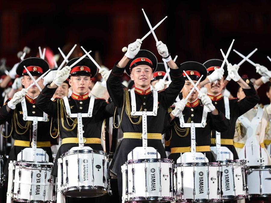 La banda della Moscow Music Military School (Xinhua/Evgeny Sinitsyn)