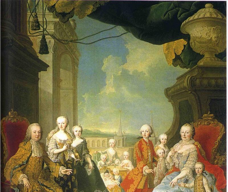 L'imperatrice insieme con il marito Francesco Stefano e la famiglia ritratti da Martin van Meytens (© SKB)