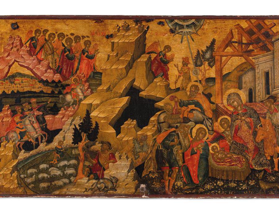 Icona veneto-cretese raffigurante «L'adorazione dei magi e la genesi», XVII sec., T. Poukalis (attr.), stima 10-15.000 €, venduta a 250.100 €, Courtesy Wannenes