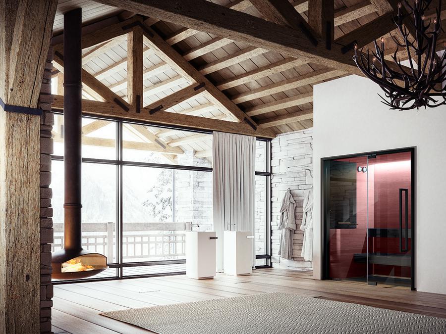 Starpool, SoulSauna, design Cristiano Mino. SoulSauna (qui nella colorazione prugna Intense Soul) reinterpreta con il colore un classico della cultura nordica. Le pareti in abete naturale vengono sottoposte a un trattamento cerato che utilizza esclusivamente pigmenti naturali
