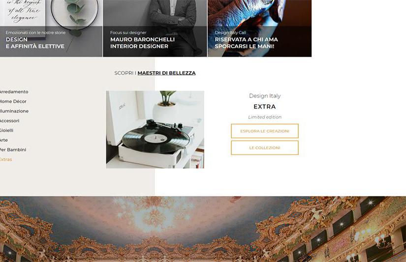 Design Italy. La homepage del nuovo portale di digital export dedicato al design made in Italy di alta gamma. Una piattaforma che funge da motore di ricerca e selezione concentrato prevalentemente su prodotti di design di stile contemporaneo. L'esordio è avvenuto al Fuorisalone, all'interno della