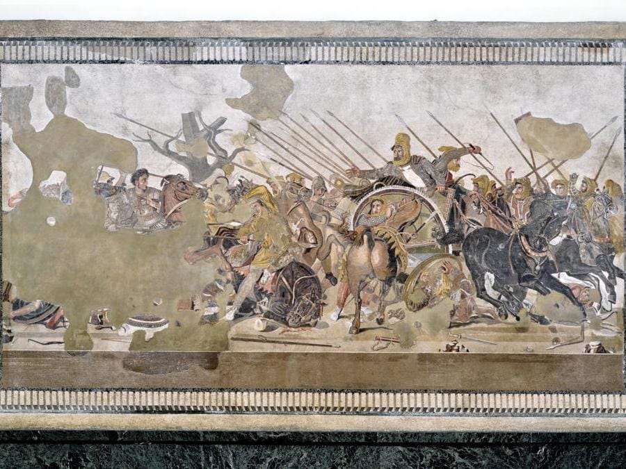 Mosaico della battaglia di Alessandro e Dario, da Pompei, Casa del Fauno. Fine del II sec. a.C. Napoli, Museo Archeologico Nazionale Courtesy Italian Ministry of Culture (MiC), Archivio fotografico MANN. Ph Luigi Spina 