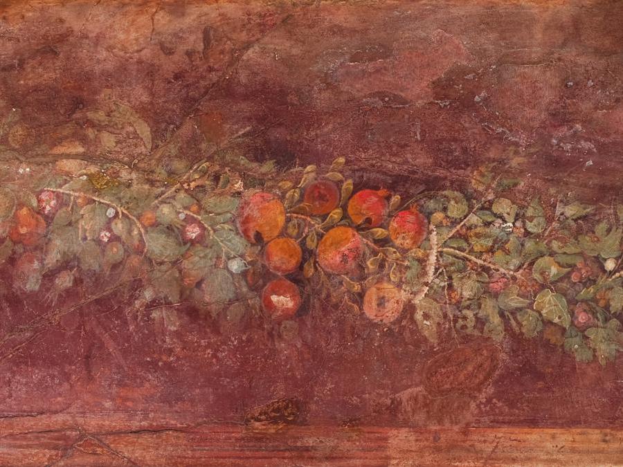 Frammento di affresco con ghirlanda, da Boscoreale, Villa di P. Fannius Synistor, peristilio. Metà del I sec. a.C.. Napoli, Museo Archeologico Nazionale Courtesy Italian Ministry of Culture (MiC), Archivio fotografico MANN. Ph Luigi Spina 