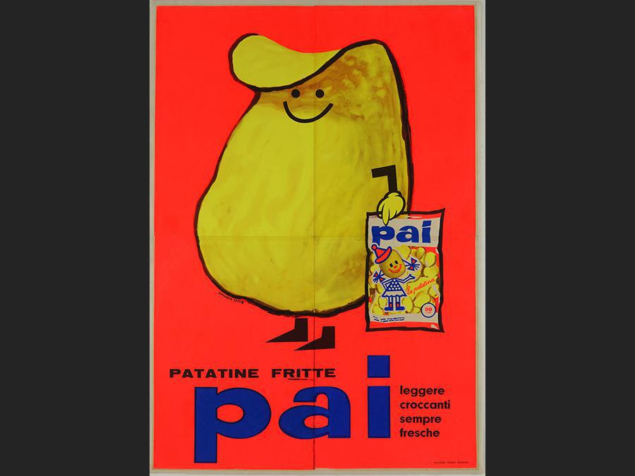 Armando Testa, Patatine fritte Pai, 1959 post - 1965 ca, carta cromolitografia carta riproduzione fotomeccanica, cm 197.4 x 138.2