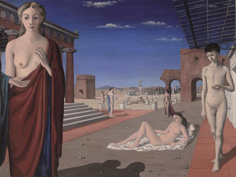 Paul Delvaux «La ville rouge» 1944 -   Olio su tela. Museum Boijmans Van Beuningen, Rotterdam. By SIAE 2023