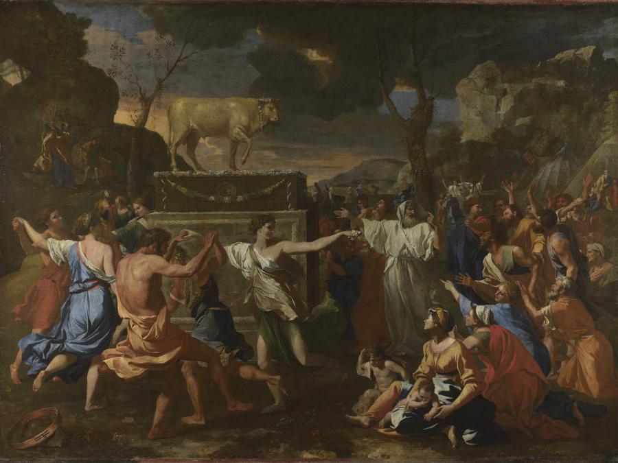 Nicolas Poussin. The Adoration of the Golden Calf. 1633-4. Oil on canvas 153.4 x 211.8 cm. © The National Gallery, London