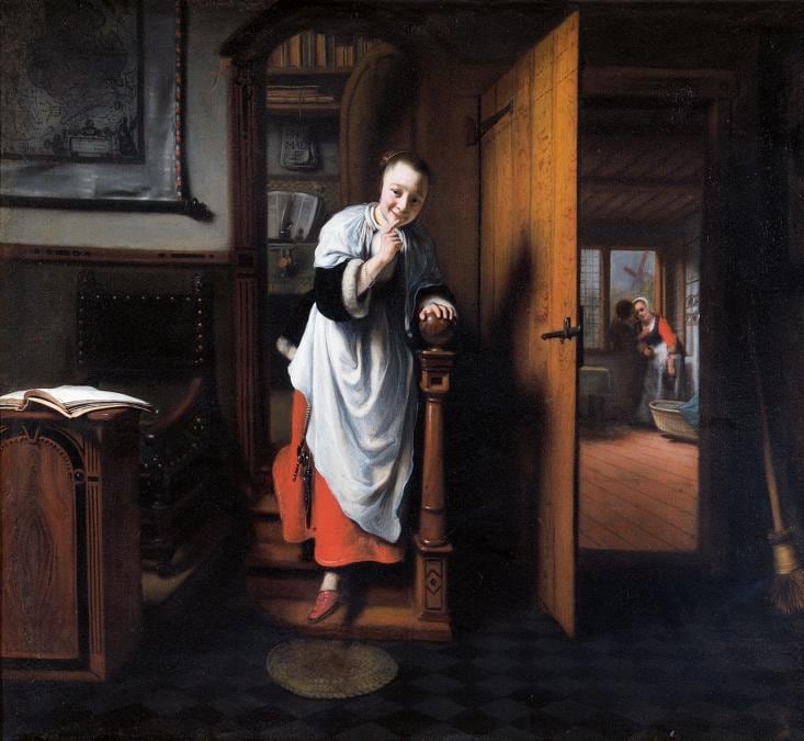 The Eavesdropper. Nicolaes Maes, about 1656. © Historic England Photo Library