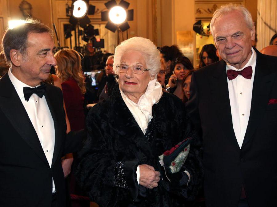 Il sindaco di Milano, Giuseppe Sala, la senatrice a vita, Liliana Segre e il sovrintendente del Teatro alla scala, Alexander Pereira. (Ansa/Matteo Bazzi)
