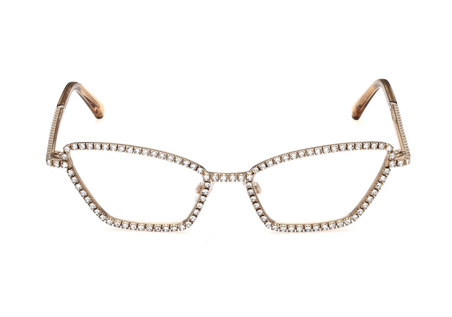 Swarovski Eyewear. In cristallo pavé e metallo dorato con forma a occhi di gatto, con aste trasparenti.