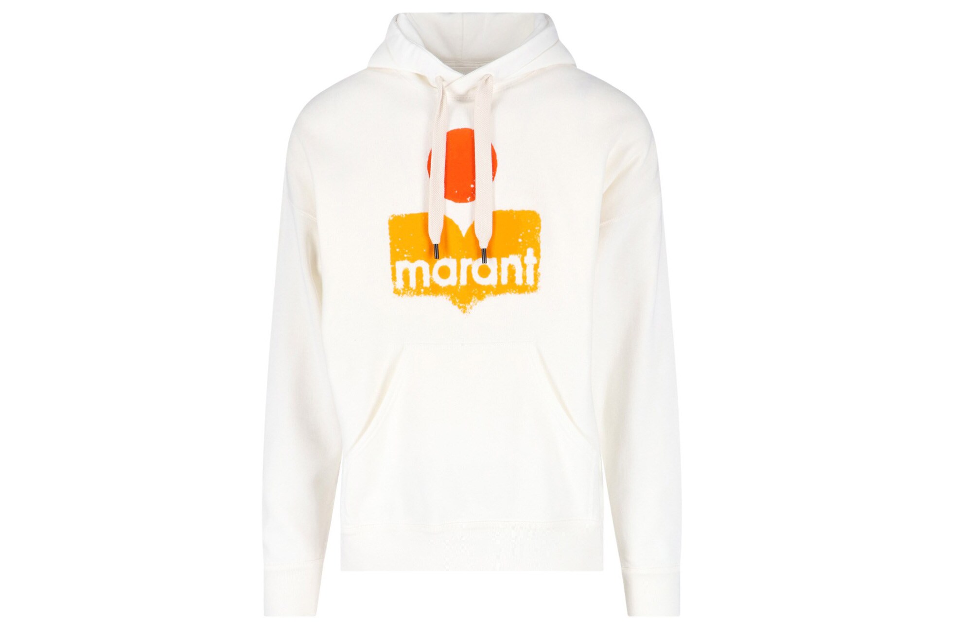 Isabel Marant. In mistocotone, con stampa logo e finiture used, coulisse e cappuccio, spalle scese e maxi tasca frontale.
