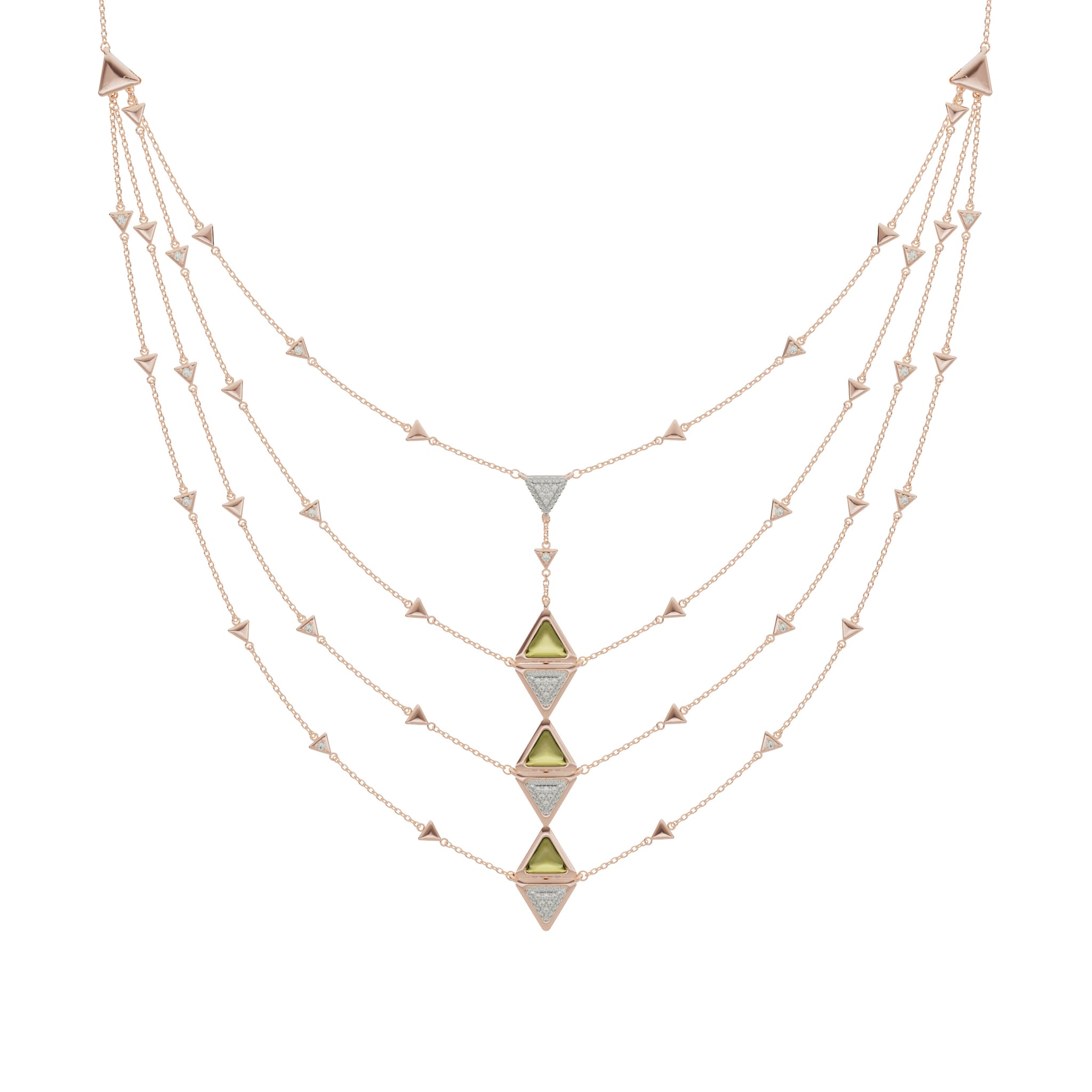 Avel Lenttan. Collier Mirror in oro rosa con triangoli in tormalina e pavé di diamanti (pietre certificate).