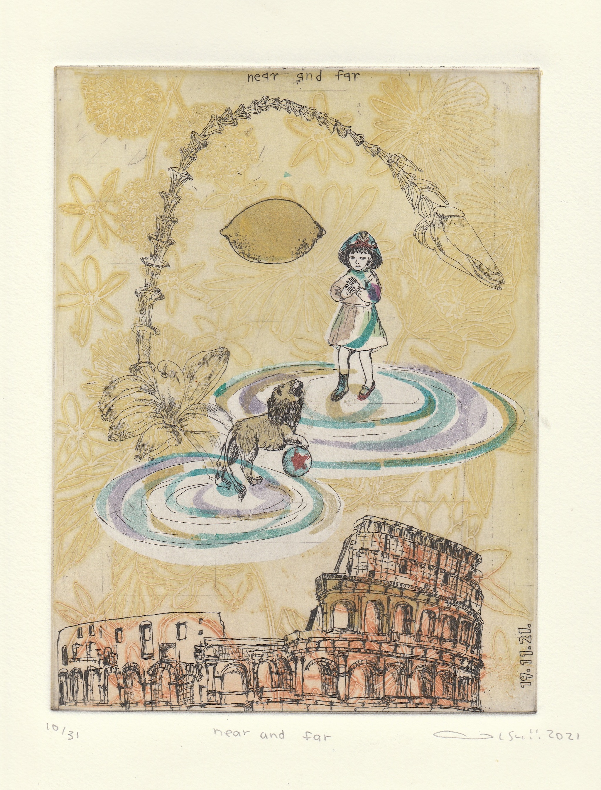 Atsuko Ishii, Near and Far, 2021. Acquaforte stampata a colori, 32 x 24 cm, n. 10/31. Courtesy Galerie Nathalie Béreau.