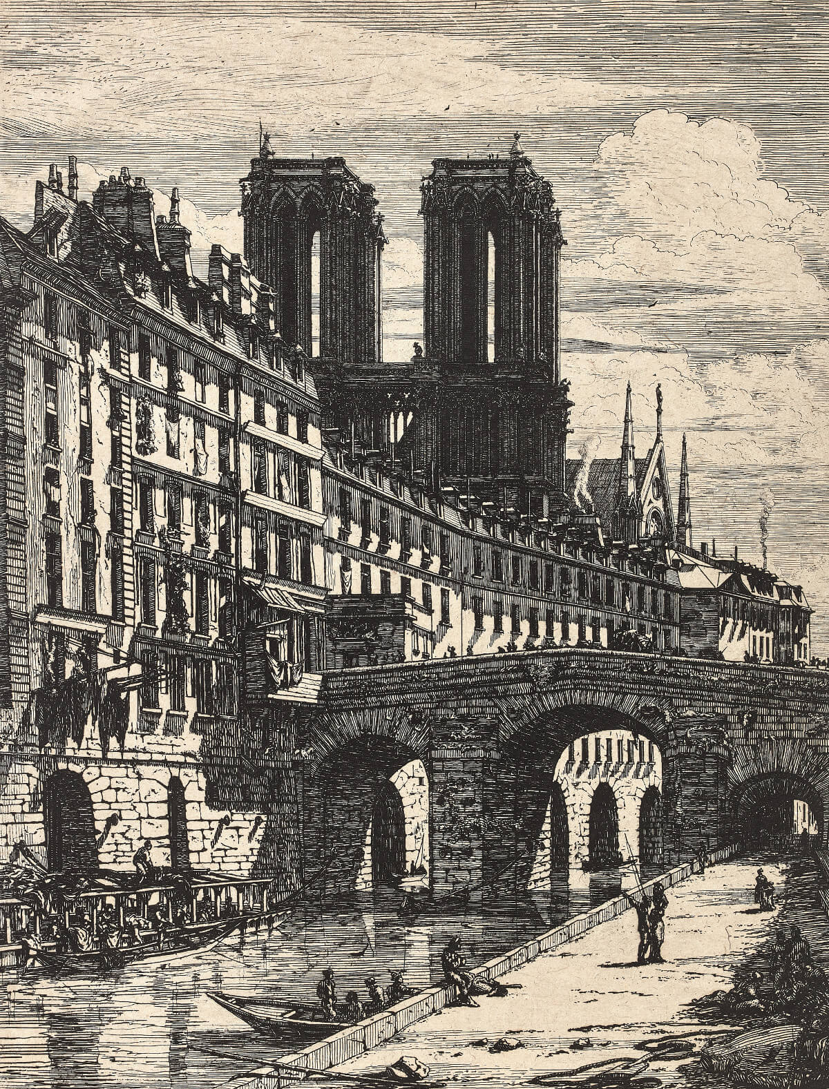Charles Meryon, Le Petit Pont, 1850. Acquaforte. Courtesy Galerie Sagot-Le Garrec.