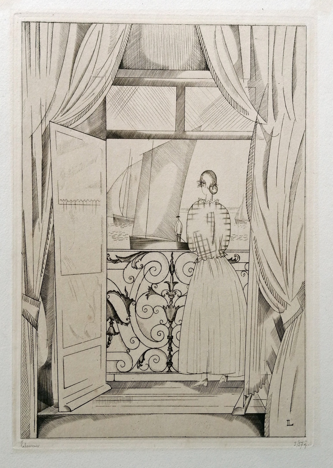 Jean-Émile Laboureur, Le Balcon sur la Mer, 1923. Incisione su carta tessile, 41,9 x 28,3 cm [30 x 20,9 cm]. Courtesy Galerie Stéphane Brugal.