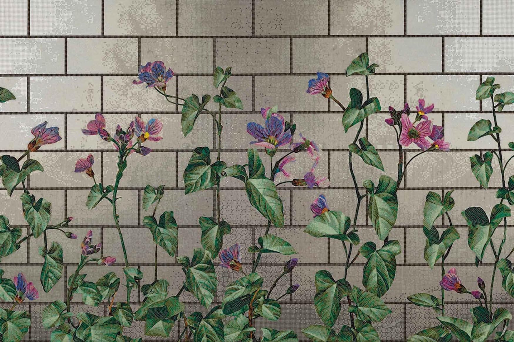 Mosaico Calystegia, adatto per pavimenti e pareti, collezione Flora, design Kiki van Eijk per BISAZZA (3.471 €/m2).